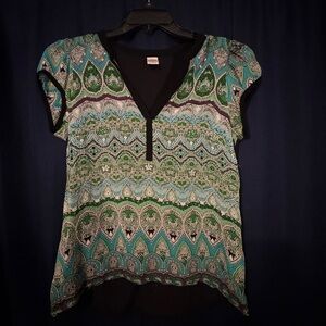 Elegant Teal and Black Women's Blouse
